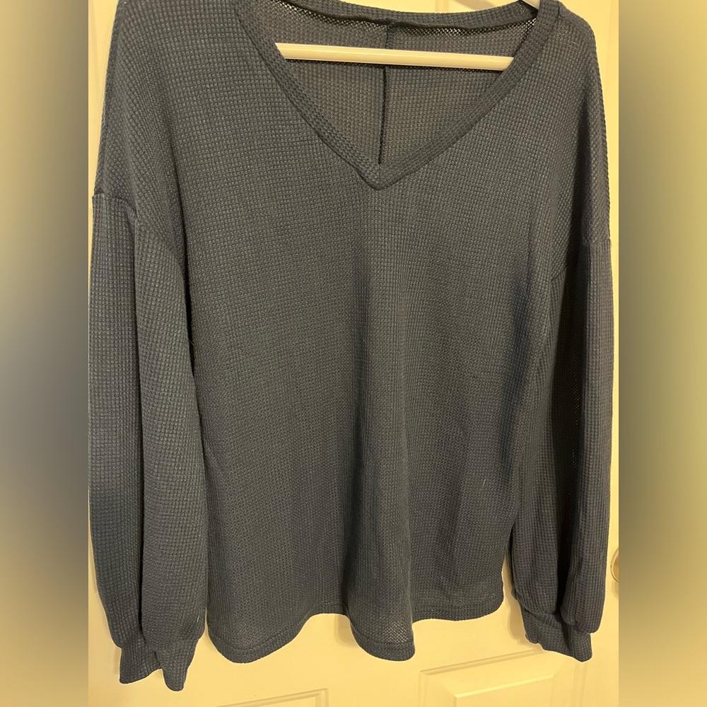 Waffle weave type v neck top S/4